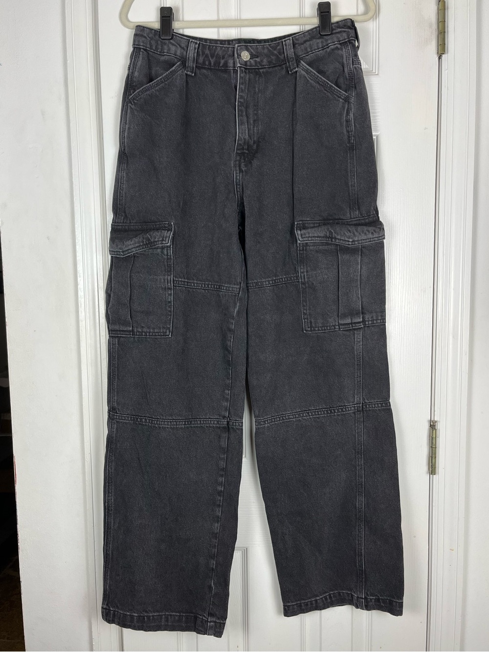 H&M Divided Black Cargo High Rise Wide Leg Baggy Jeans Sz 8 Cotton